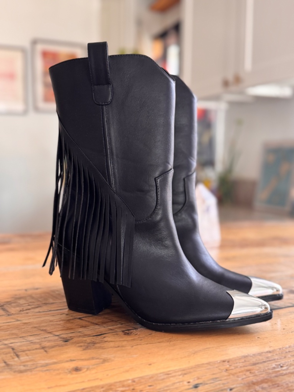 Lulu's Black Fringe Western Boots, Size 7.5 - Picture 2 of 9